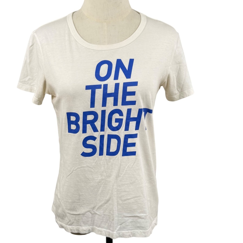 J.Crew XS Graphic Tee Off-White Women Cotton Positive Vibes Optimism‎ Minimalist